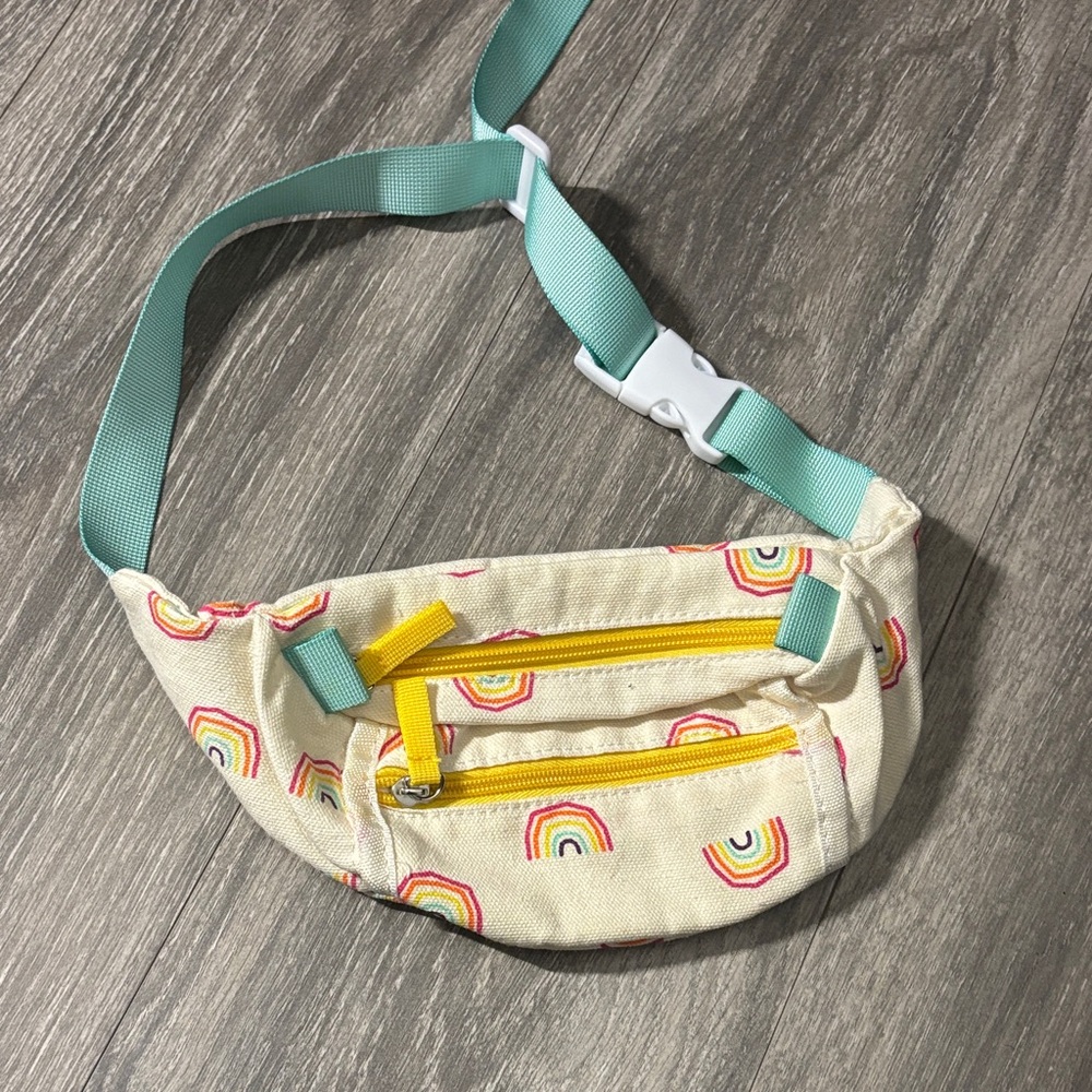 Kids Rainbow Print Canvas Waist Pack with Yellow Zippers